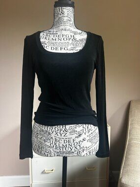 Scoop Neck Long Sleeve Top Black L
